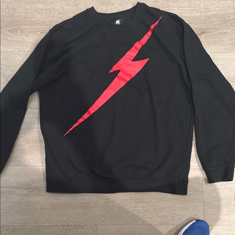 Black Sweatshirt with Red Lightning Bolt